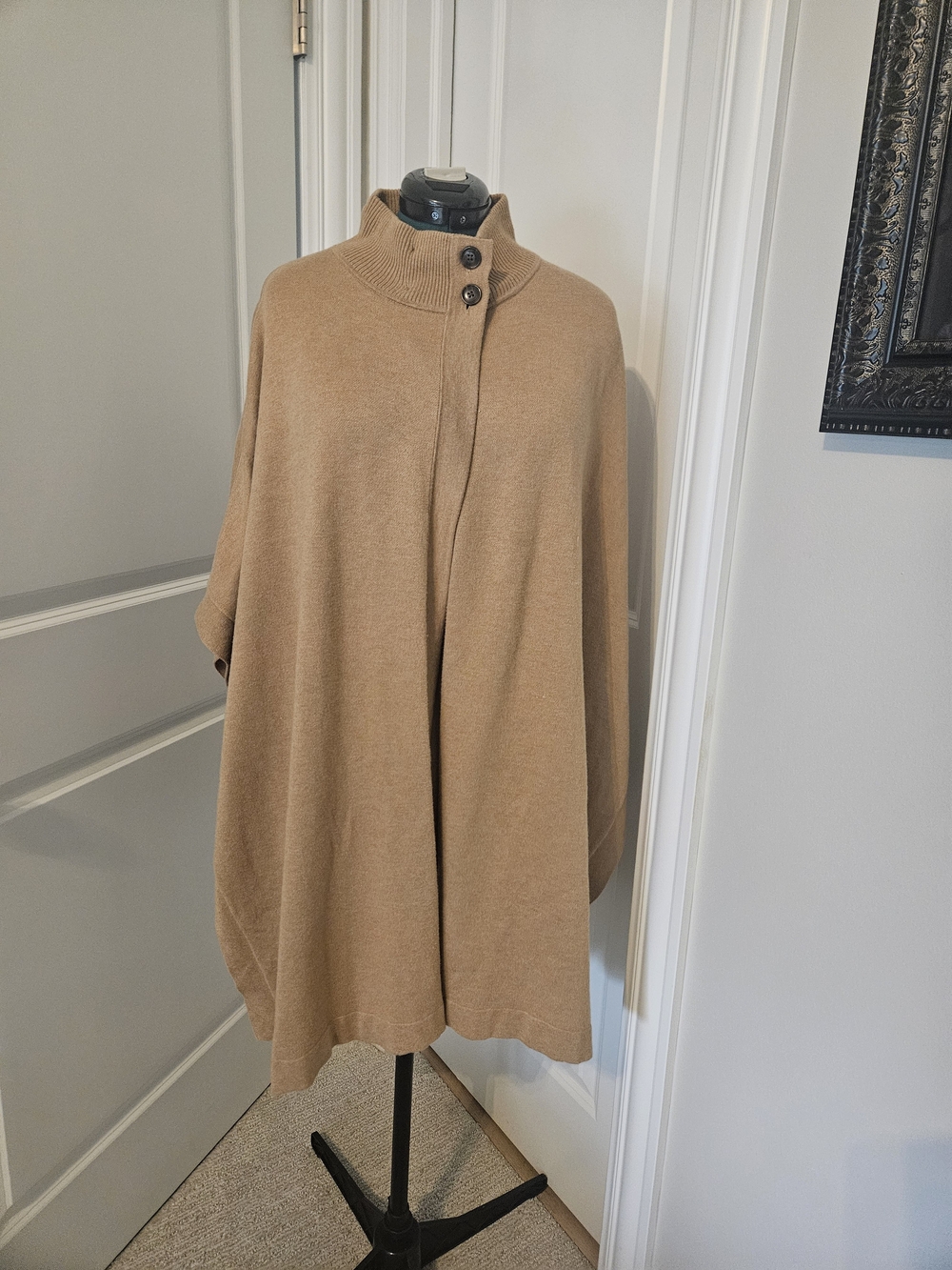 Banana Republic Camel Button-Front Knit Poncho